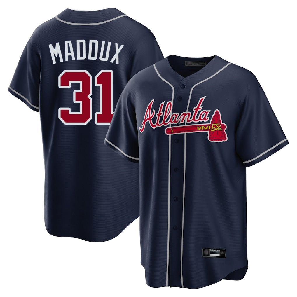 A.Braves #31 Greg Maddux Player Navy Home Game Qdoa Stitched Jerseys