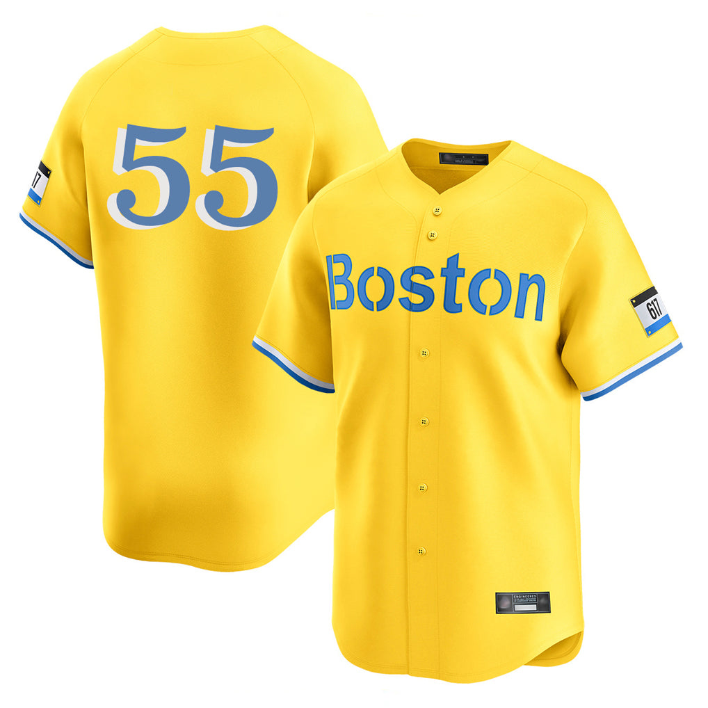 B.Red Sox #55 Ranger Su¨¢rez Player Yellow Limited Home Game Qdoa Stitched Jerseys