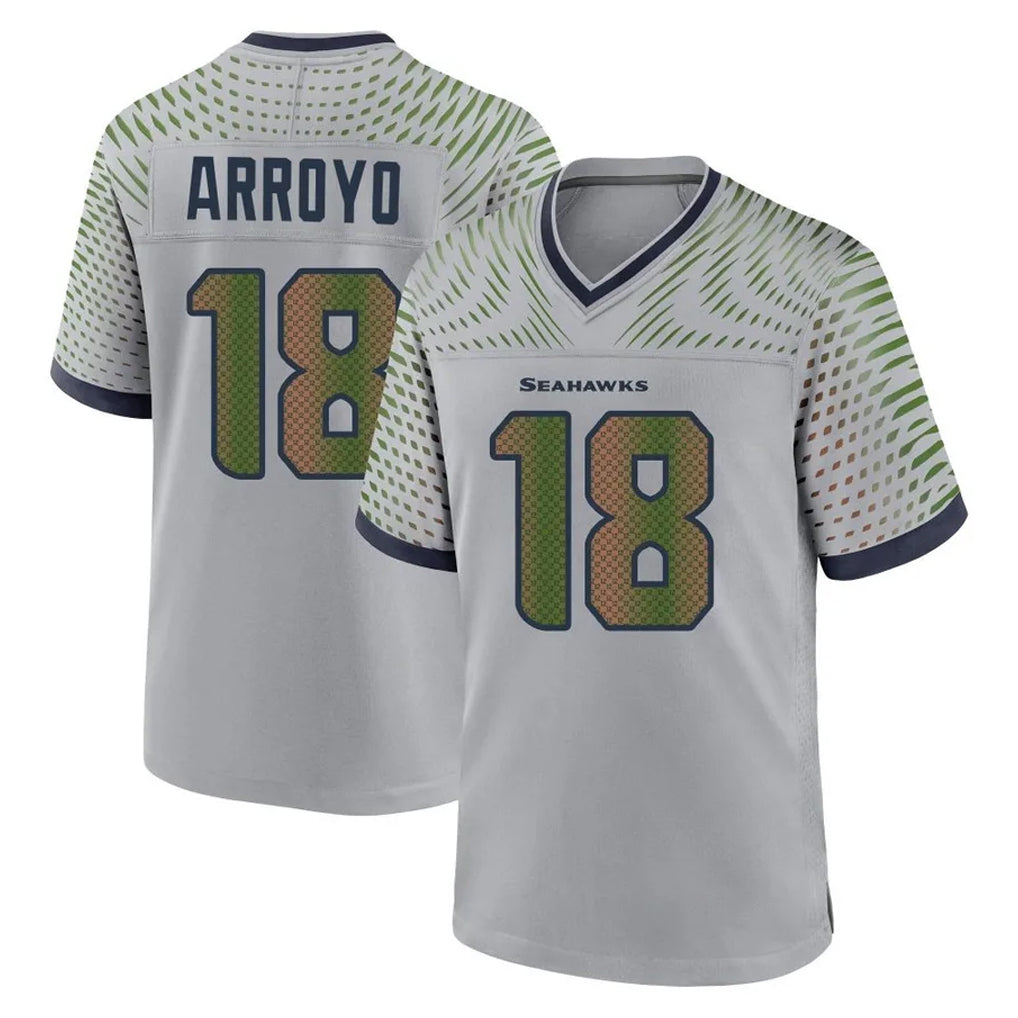 S.Seahawks #18 Elijah Arroyo Player Grey 2025 Rivalries Collection Home Game Qdoa Stitched Jerseys