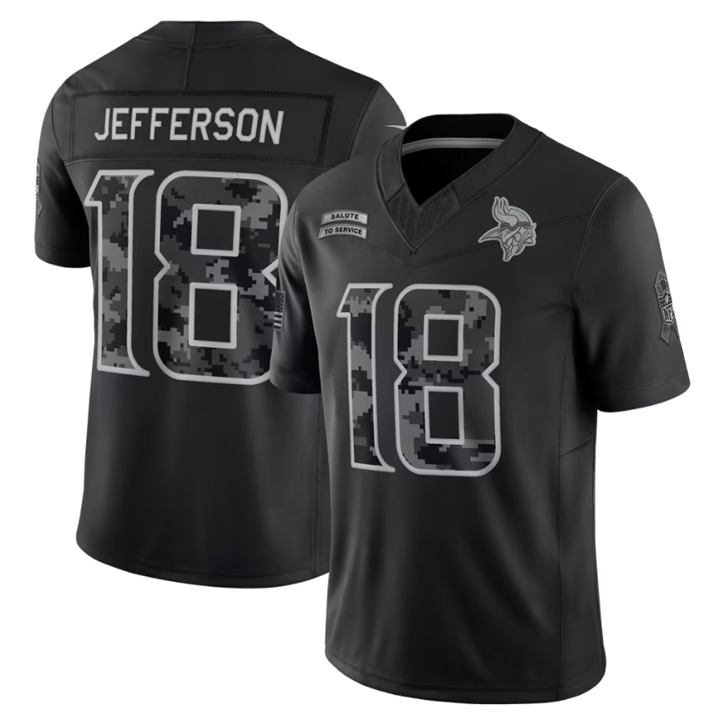 Qdoa MN.Vikings #18 Justin Jefferson Player Black Limited 2026 Salute to Service Home Game Stitched Jerseys