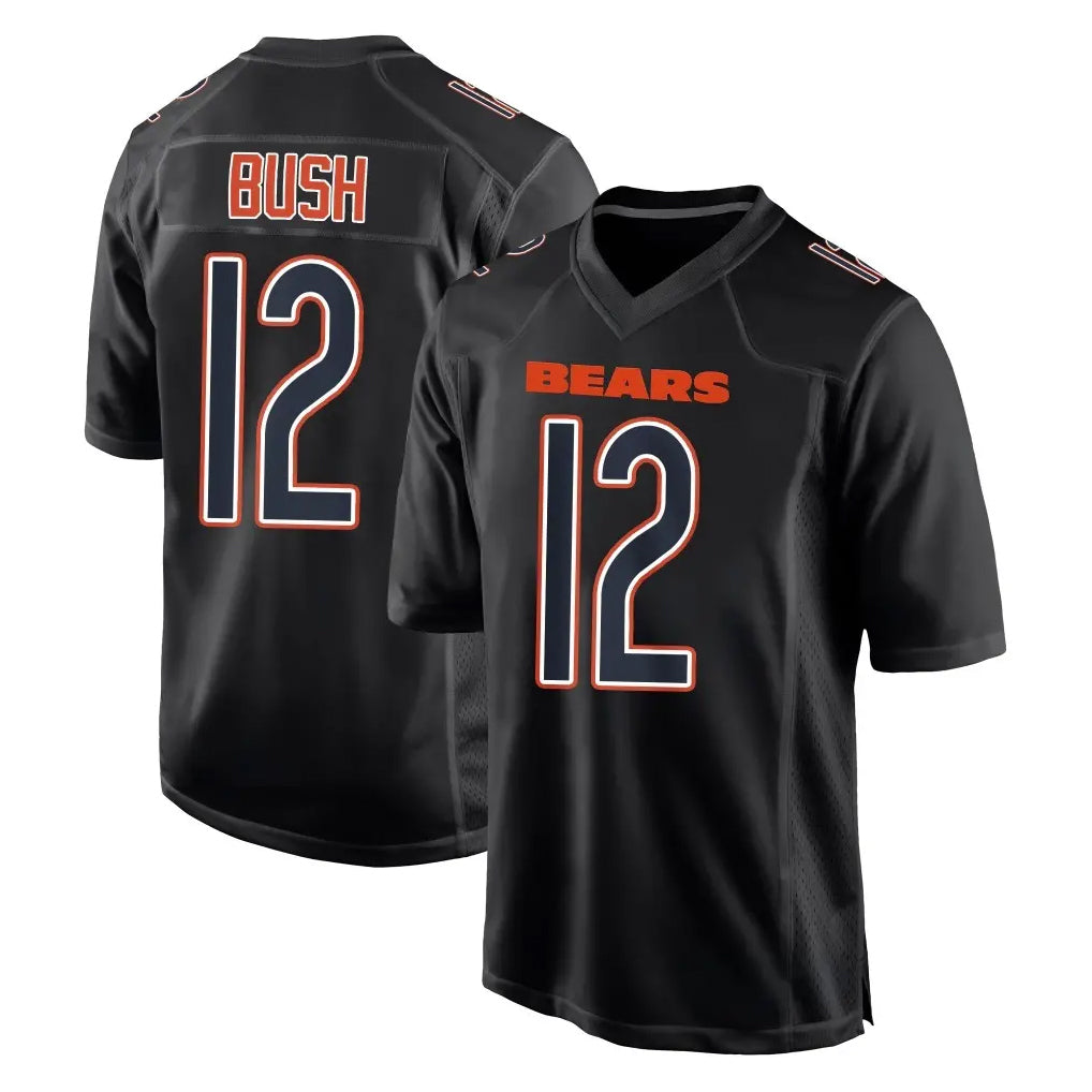 C.Bears #12 Devin Bush Player Carbon Black Fashion Game Qdoa Stitched Jerseys