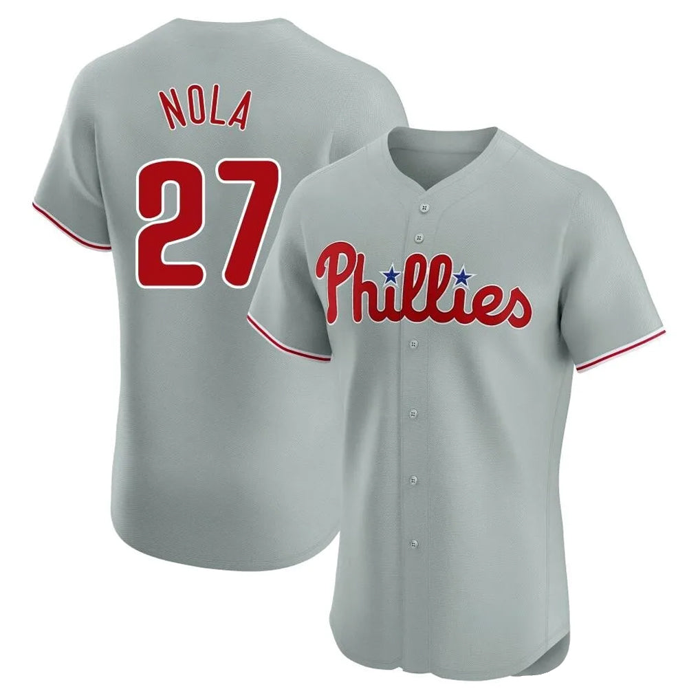 P.Phillies #27 Aaron Nola Player Gray Home Limited Elite Qdoa Stitched Jerseys