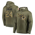 T.Titans #24 Alontae Taylor Player Olive Salute to Service Pullover Hoodies Home Game Qdoa Stitched Jerseys
