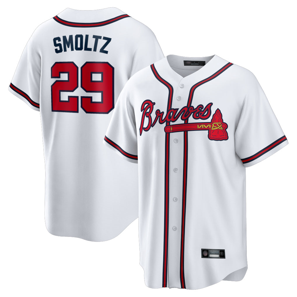A.Braves #29 John Smoltz Player White Home Game Qdoa Stitched Jerseys