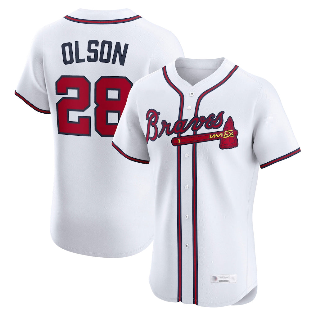 A.Braves #28 Matt Olson Player White Limited Elite Home Game Qdoa Stitched Jerseys