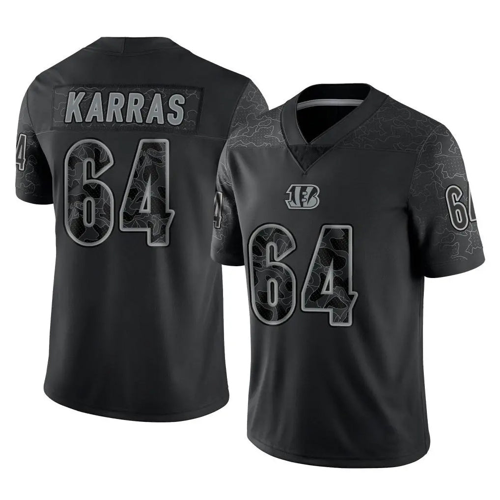 C.Bengals #64 Ted Karras Player Black Reflective Limited Game Qdoa Stitched Jerseys