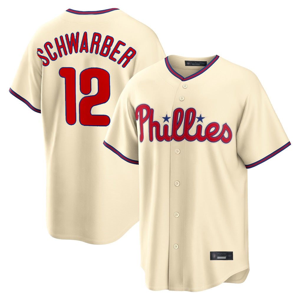 P.Phillies #12 Kyle Schwarber Player Cream Home Game Qdoa Stitched Jerseys