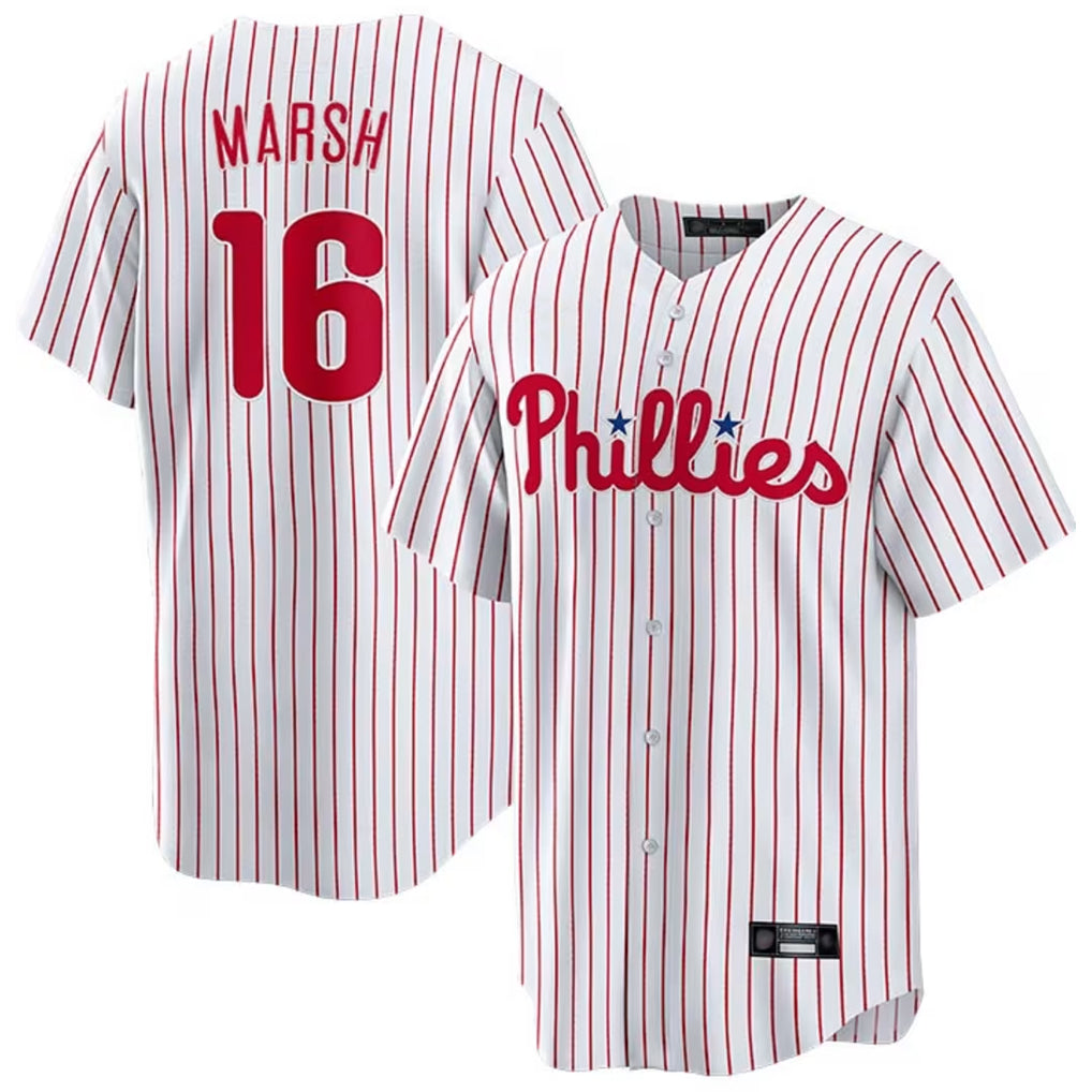 P.Phillies #16 Brandon Marsh Player White Home Game Qdoa Stitched Jerseys