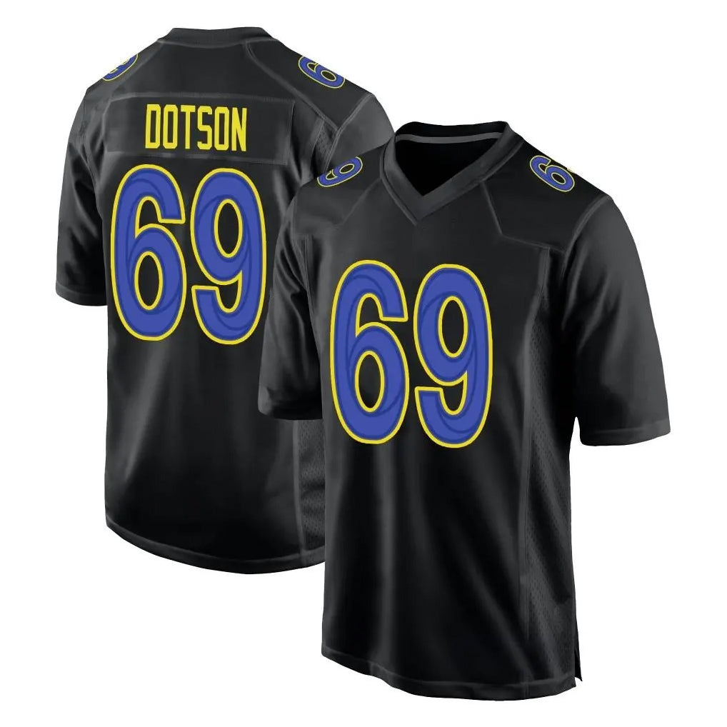 LA.Rams #69 Kevin Dotson Player Black Fashion Limited Home Game Qdoa Stitched Jerseys