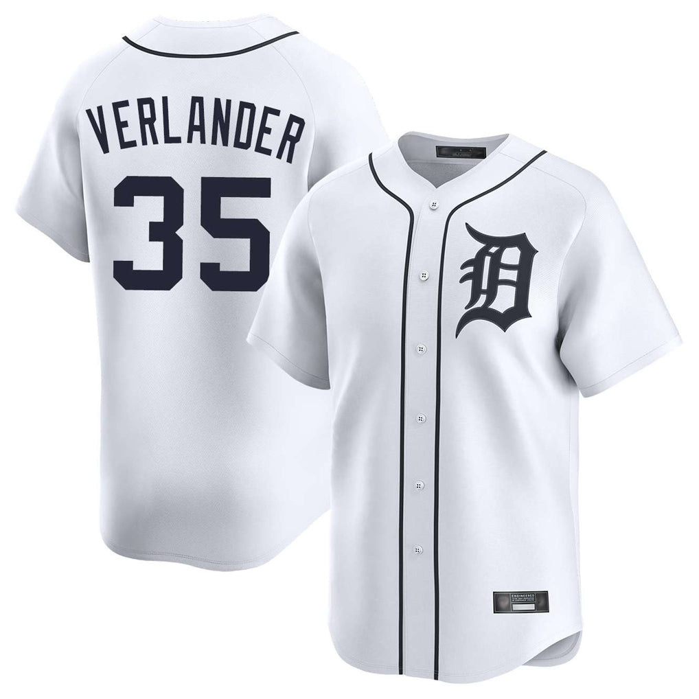 D.Tigers #35 Justin Verlander Player White Home Limited Qdoa Stitched Jerseys
