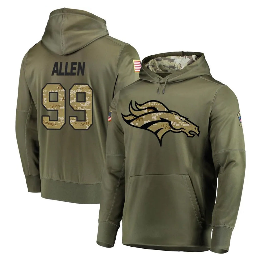 D.Broncos #99 Zach Allen Player Olive Salute to Service Pullover Hoodies Home Game Qdoa Stitched Jerseys