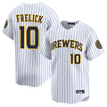 M.Brewers #10 Sal Frelick Player White Stripes Home Limited Game Qdoa Stitched Jerseys