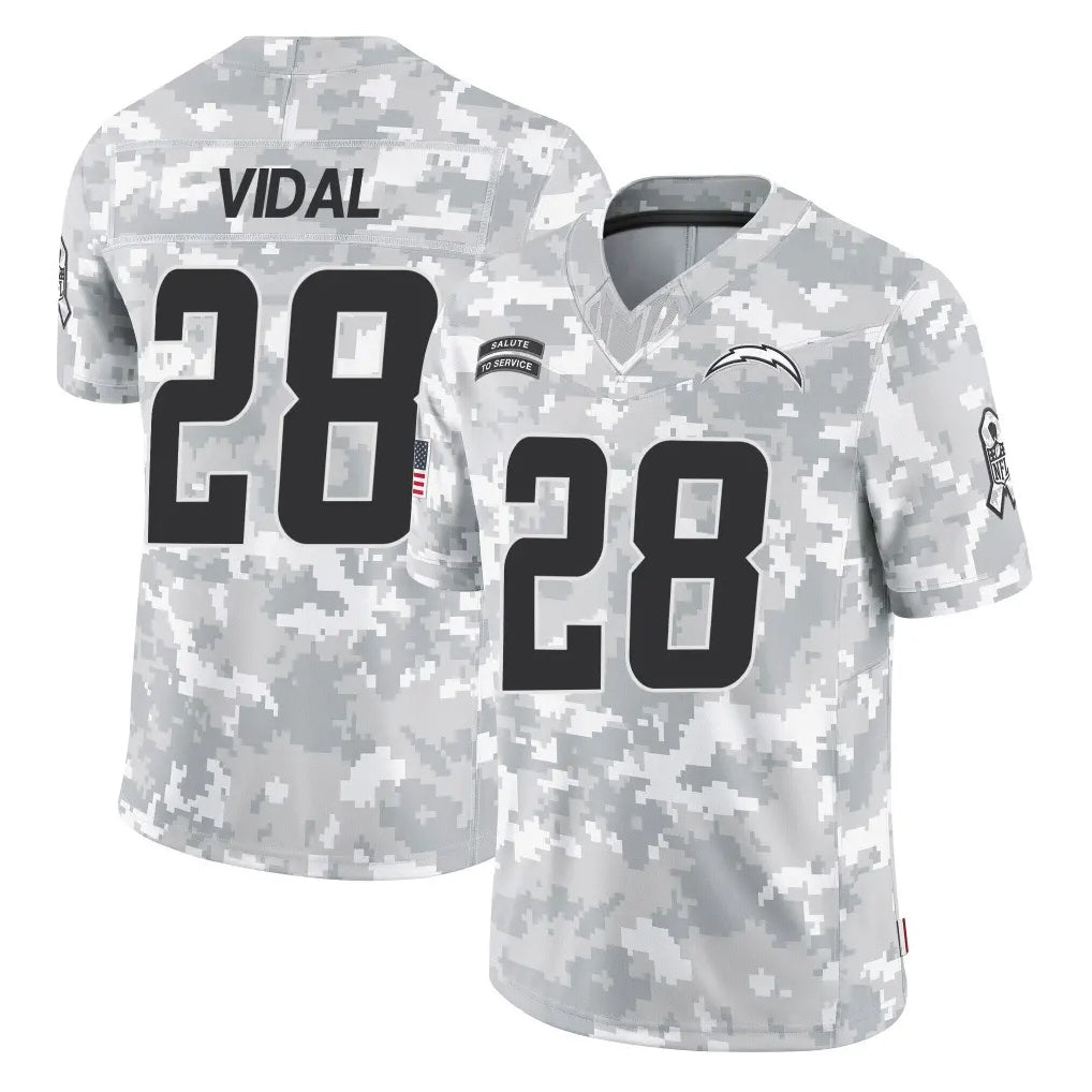 LA.Chargers #28 Kimani Vidal Player Arctic Camo Salute To Service Limited Game Qdoa Stitched Jerseys