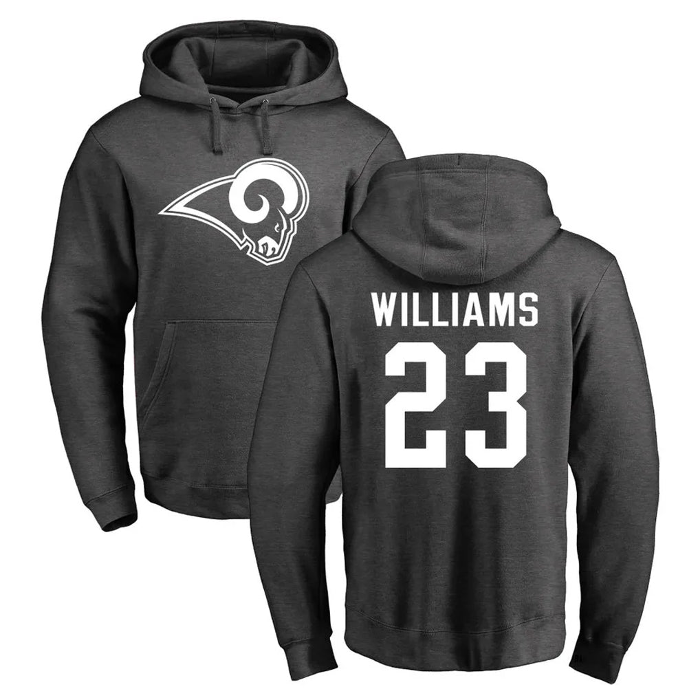 LA.Rams #23 Kyren Williams Player Gray Pullover Hoodie Limited Game Qdoa Stitched Jerseys