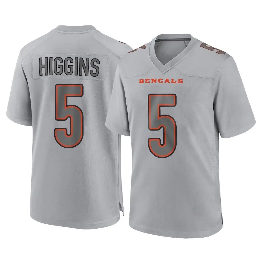 C.Bengals #5 Tee Higgins Player Gray Atmosphere Fashion Game Qdoa Stitched Jerseys