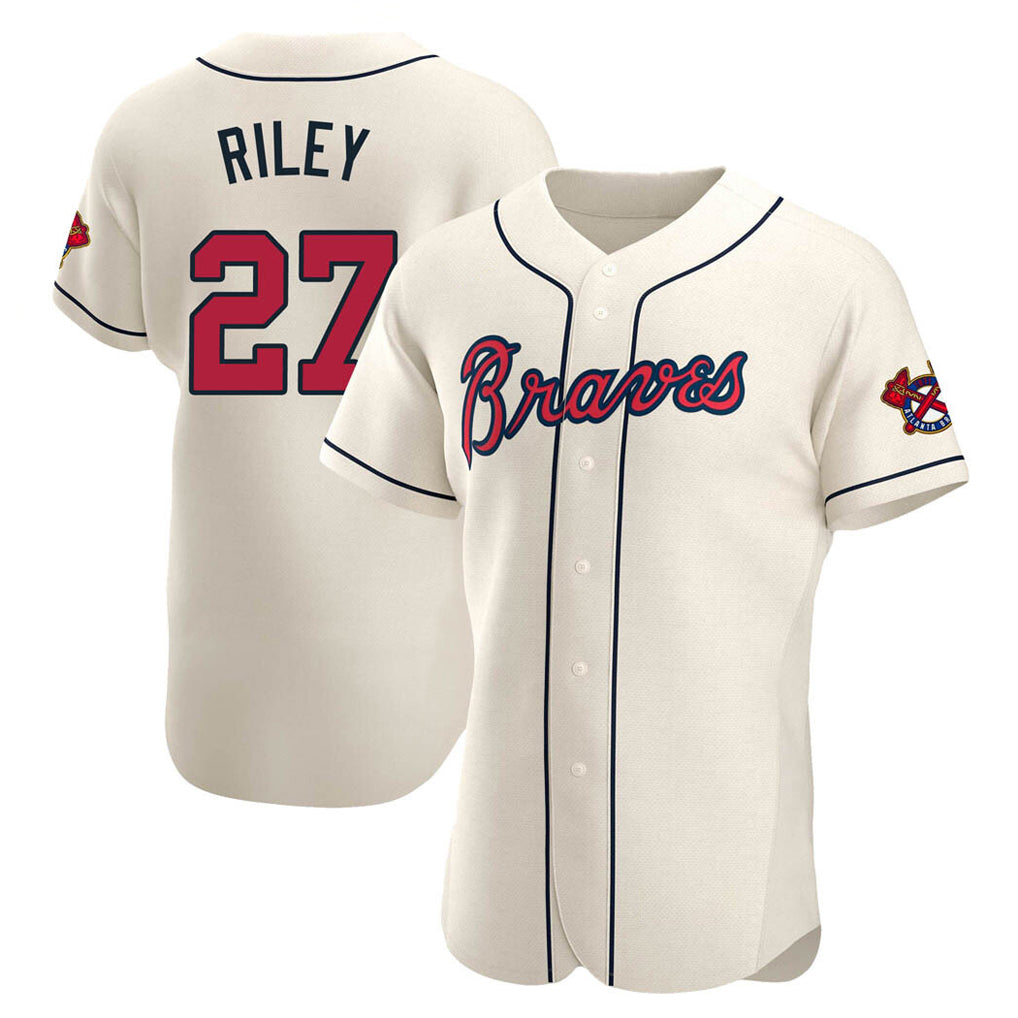 A.Braves #27 Austin Riley Player Cream Limited Elite Home Game Qdoa Stitched Jerseys