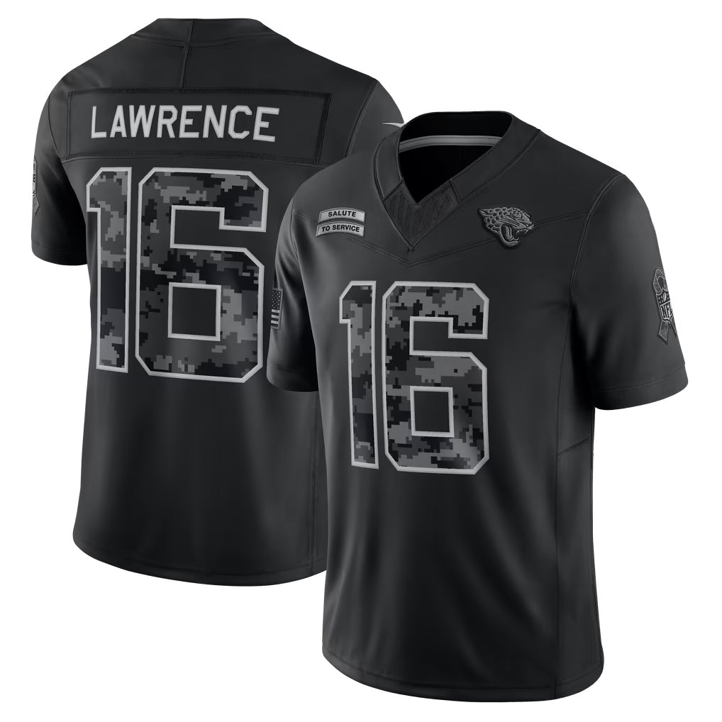 J.Jaguars #16 Trevor Lawrence Player Black Limited 2026 Salute to Service Home Game Qdoa Stitched Jerseys