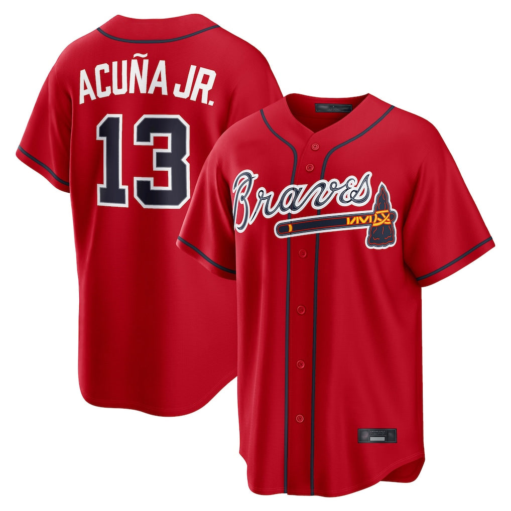 A.Braves #13 Ronald Acuna Jr Player Red Home Game Qdoa Stitched Jerseys