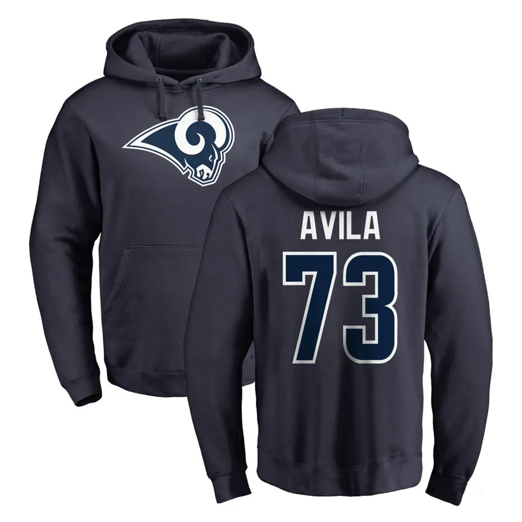 LA.Rams #73 Steve Avila Player Navy Pullover Hoodie Limited Game Qdoa Stitched Jerseys