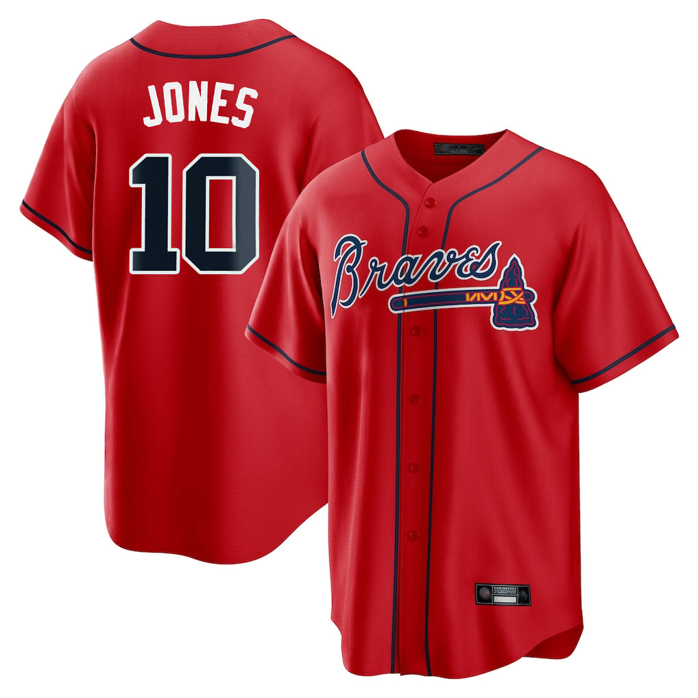A.Braves #10 Chipper Jones Player Red Home Game Qdoa Stitched Jerseys