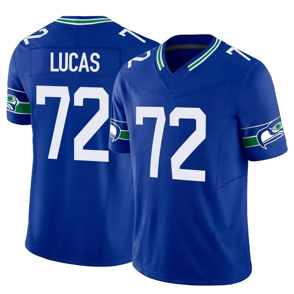 S.Seahawks #72 Abraham Lucas Player Royal Limited Throwback Vapor F.U.S.E. Home Game Qdoa Stitched Jerseys