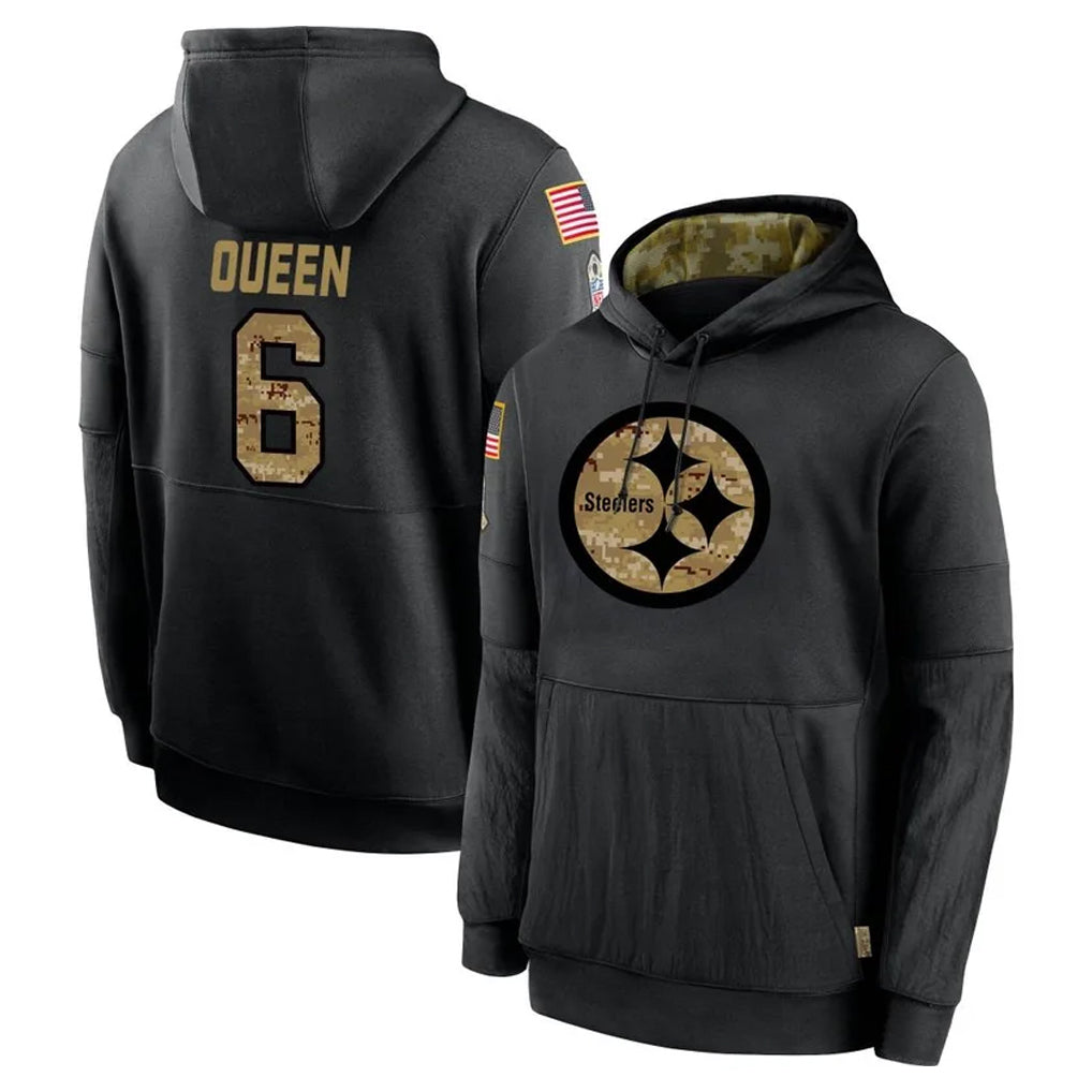 P.Steelers #6 Patrick Queen Player Black Salute to Service Hoodies Limited Game Qdoa Stitched Jerseys