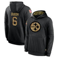 P.Steelers #6 Patrick Queen Player Black Salute to Service Hoodies Limited Game Qdoa Stitched Jerseys