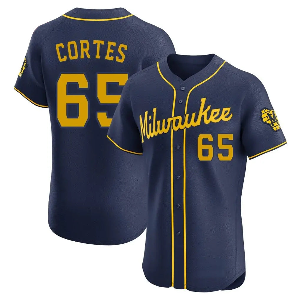M.Brewers #65 Nestor Cortes Player Navy Home Limited Elite Qdoa Stitched Jerseys