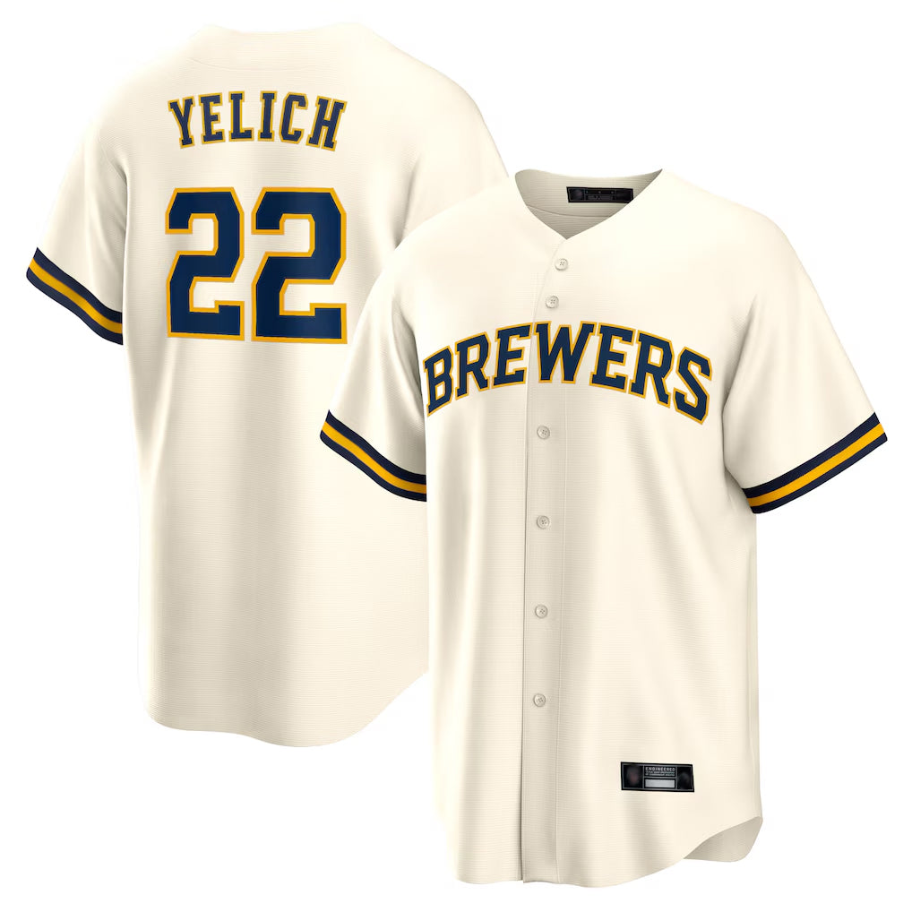 M.Brewers #22 Christian Yelich Player Cream Home Game Qdoa Stitched Jerseys
