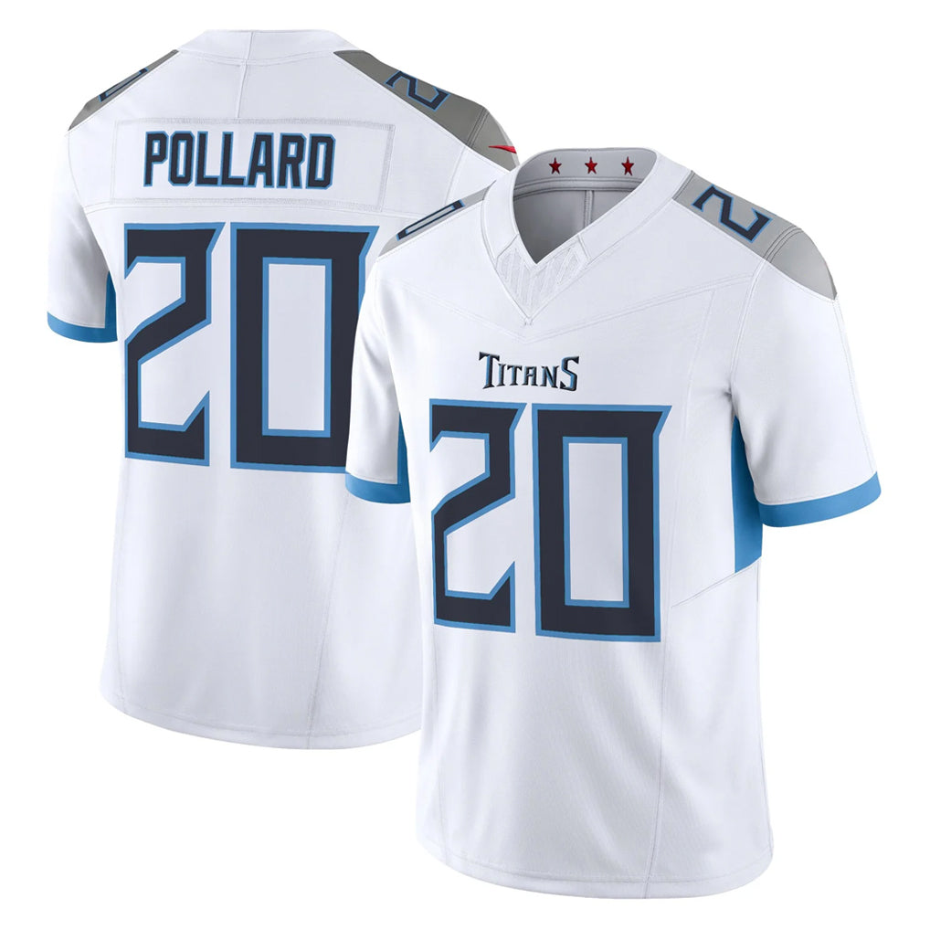 T.Titans #20 Tony Pollard Player White 2025 Vapor Limited Home Game Qdoa Stitched Jerseys