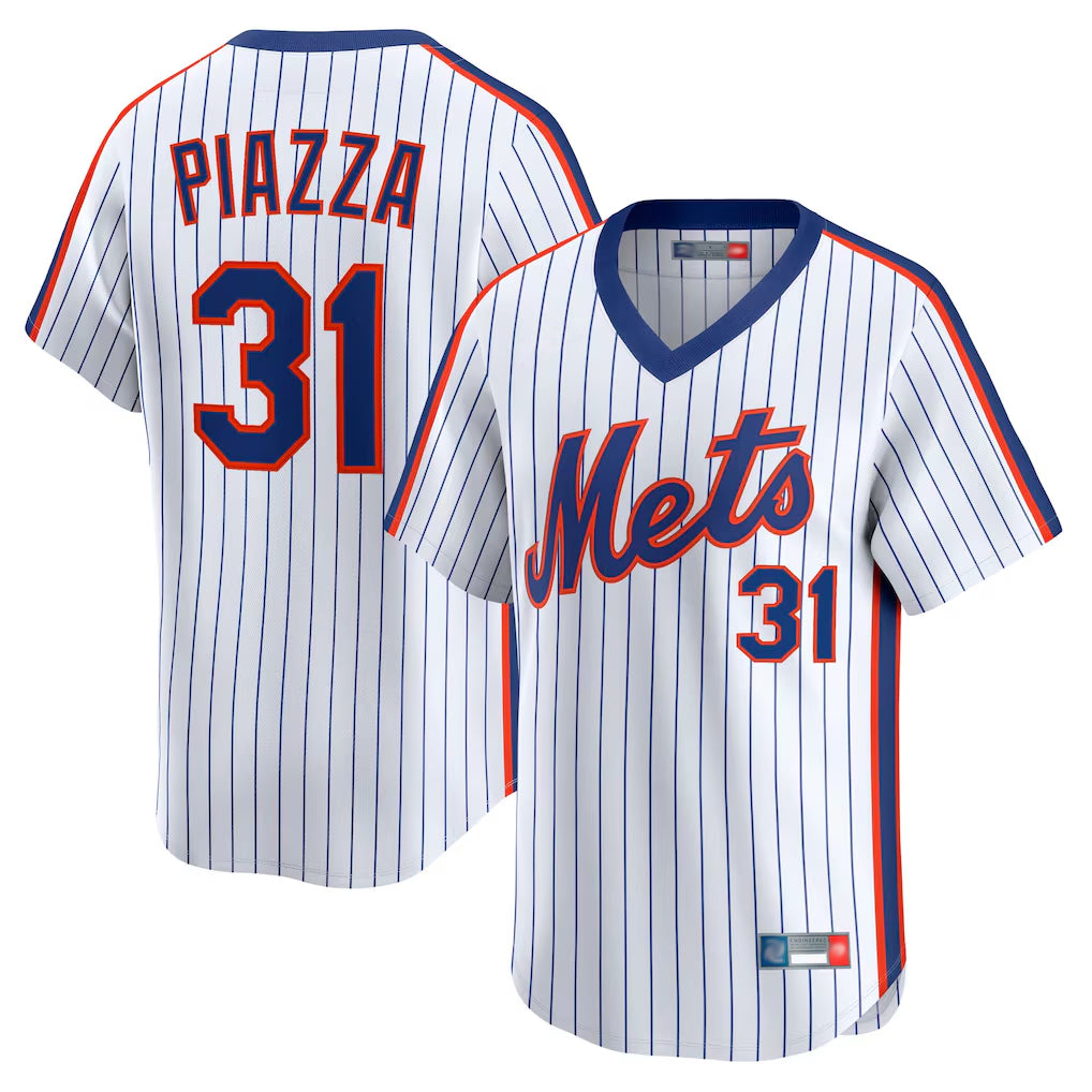 NY.Mets #31 Mike Piazza Player White Cooperstown Collection T-shirt Game Qdoa Stitched Jerseys