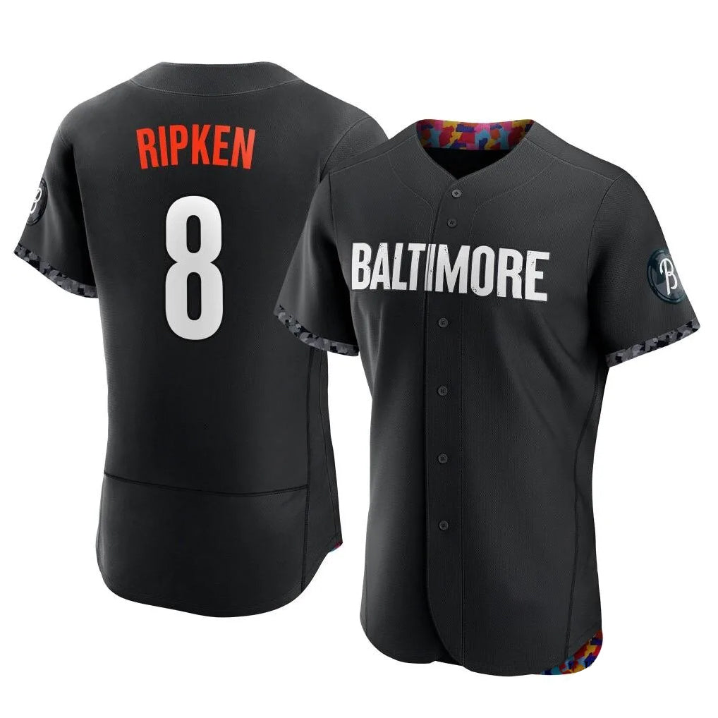 B.Orioles #8 Cal Ripken Player Black City Connect Limited Elite Home Game Qdoa Stitched Jerseys