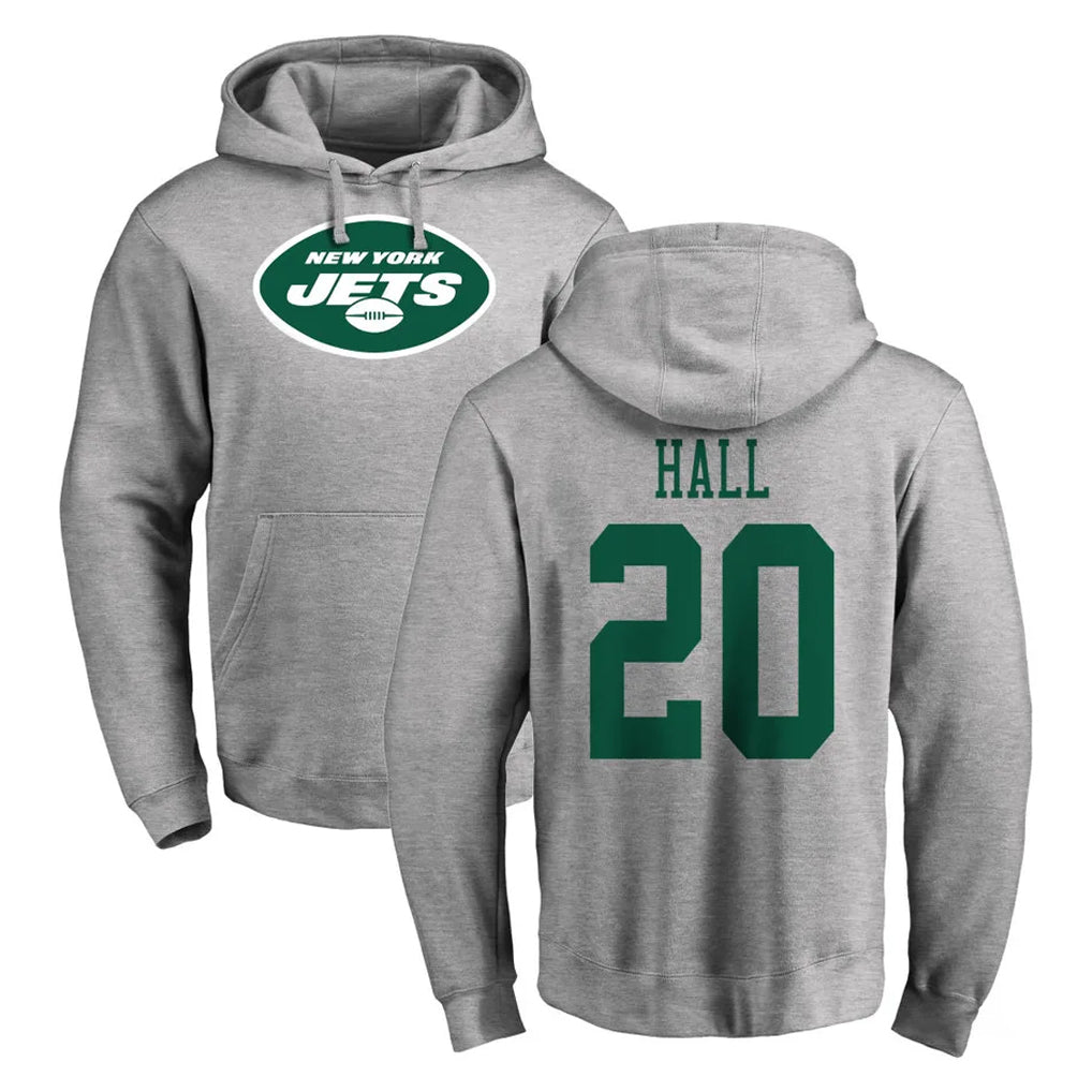 NY.Jets #20 Breece Hall Player Gray LOGO Pullover Hoodies Limited Game Qdoa Stitched Jerseys