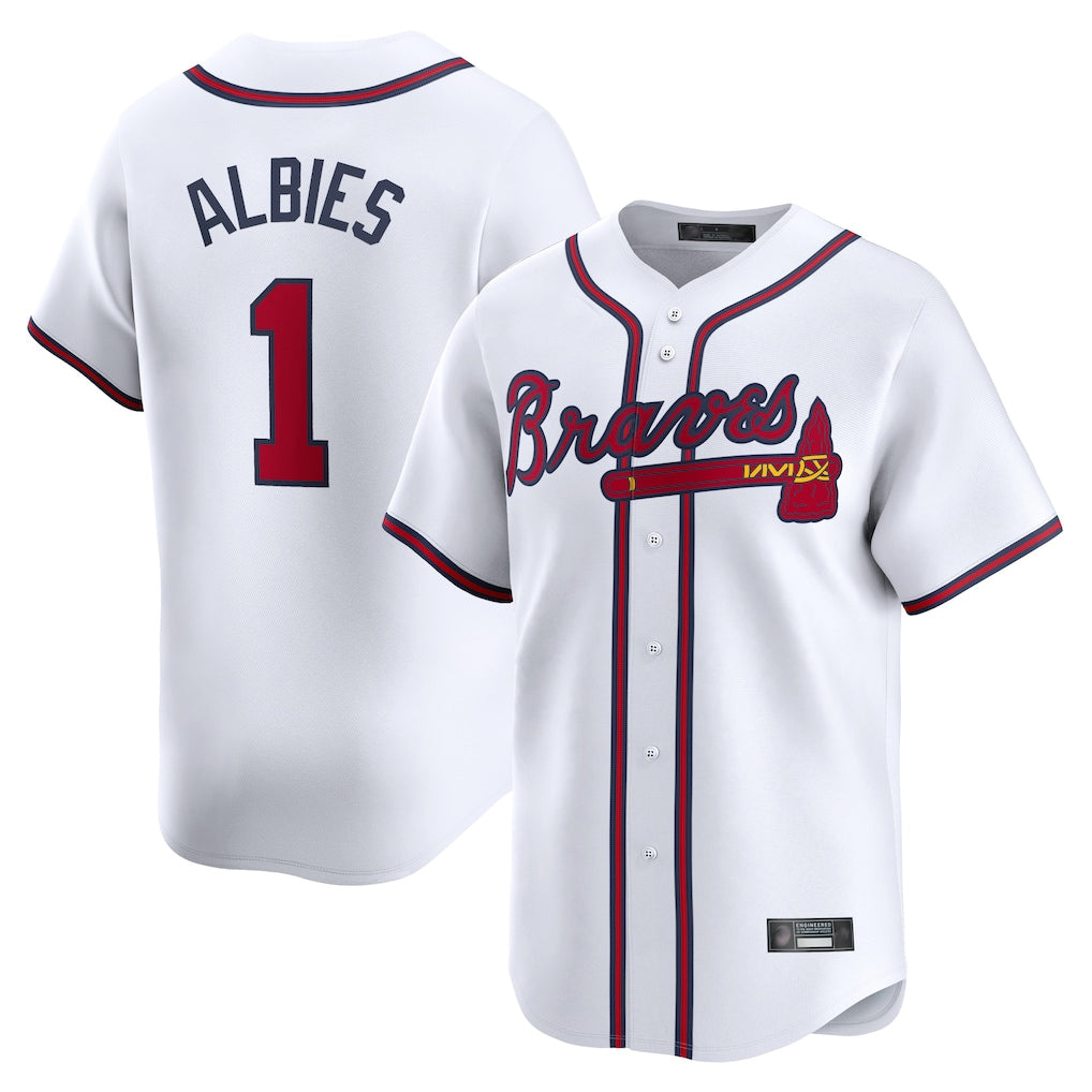 A.Braves #1 Ozzie Albies Player White Limited Home Game Qdoa Stitched Jerseys