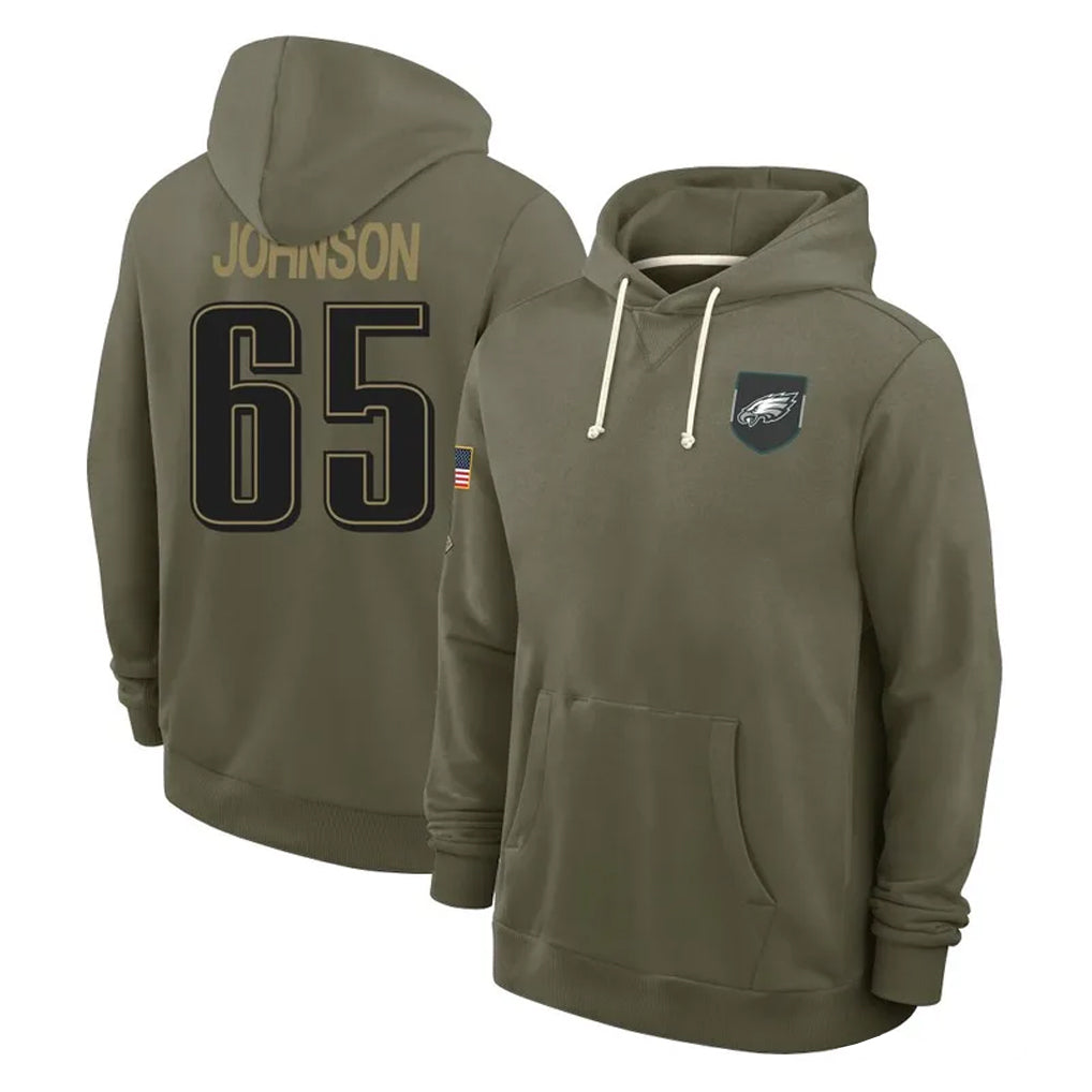 P.Eagles #65 Lane Johnson Player Olive Salute to Service Pullover Hoodies Limited Qdoa Stitched Jerseys