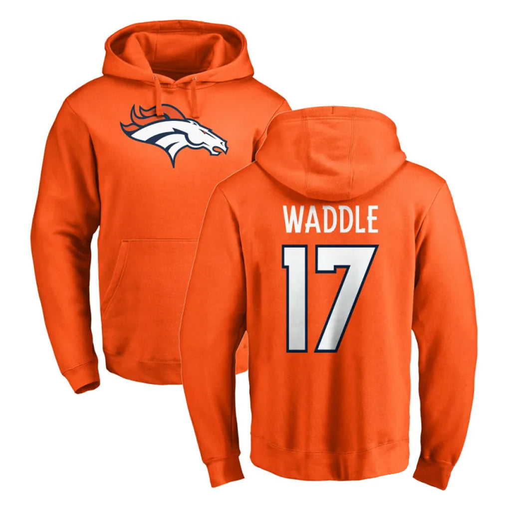 D.Broncos #17 Jaylen Waddle Player Orange Pullover Hoodie Limited Qdoa Stitched Jerseys