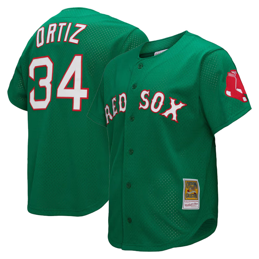B.Red Sox #34 David Ortiz Player Green Mitchell & Ness Cooperstown Collection Mesh Home Qdoa Stitched Jerseys