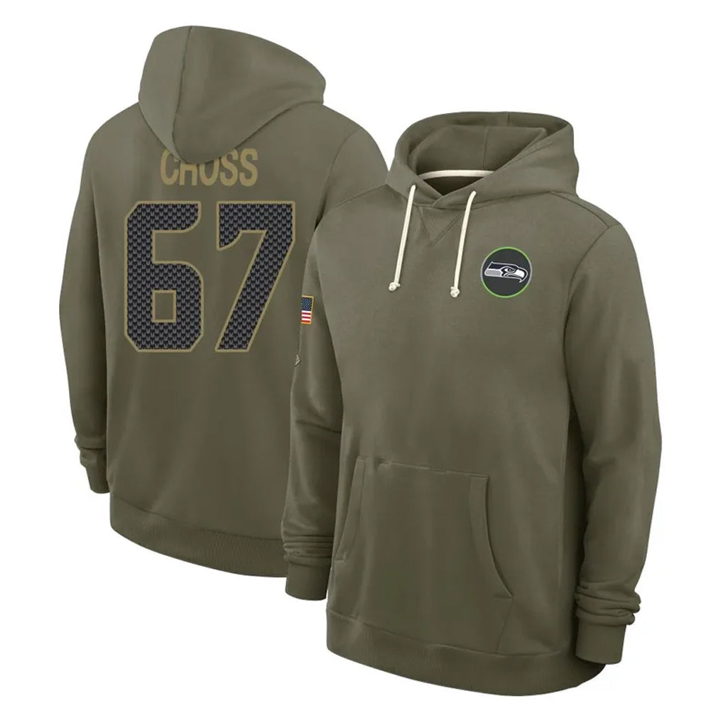 S.Seahawks #67 Charles Cross Player Olive Salute to Service Pullover Hoodies Limited Qdoa Stitched Jerseys