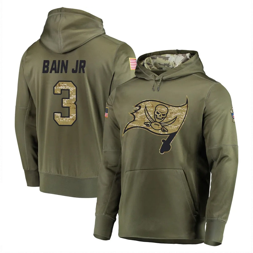 TB.Buccaneers #3 Rueben Bain Jr. Player Olive Salute to Service Pullover Hoodie Home Game Qdoa Stitched Jerseys