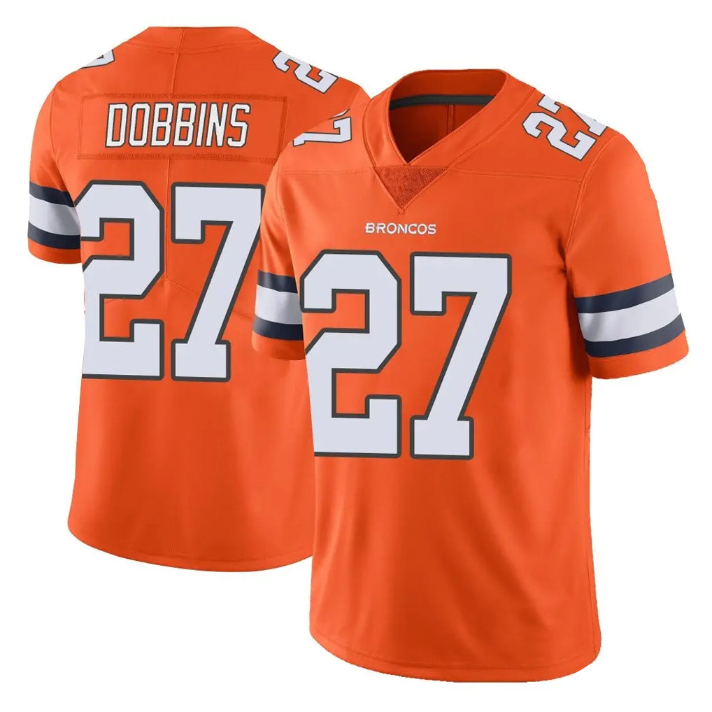 D.Broncos #27 J.K. Dobbins Player Orange Vapor Untouchable Limited Home Game Qdoa Stitched Jerseys