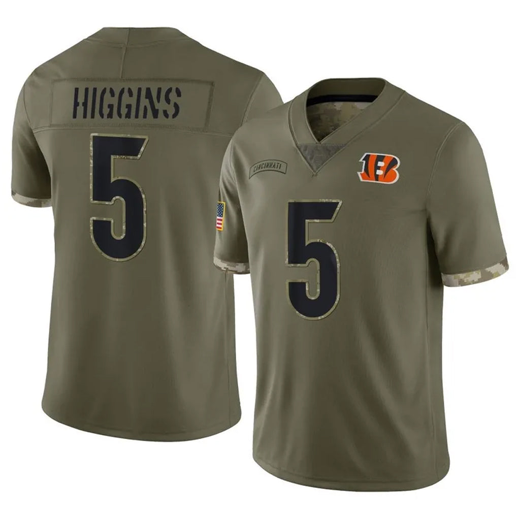 C.Bengals #5 Tee Higgins Player Olive Salute to Service Limited Game Qdoa Stitched Jerseys
