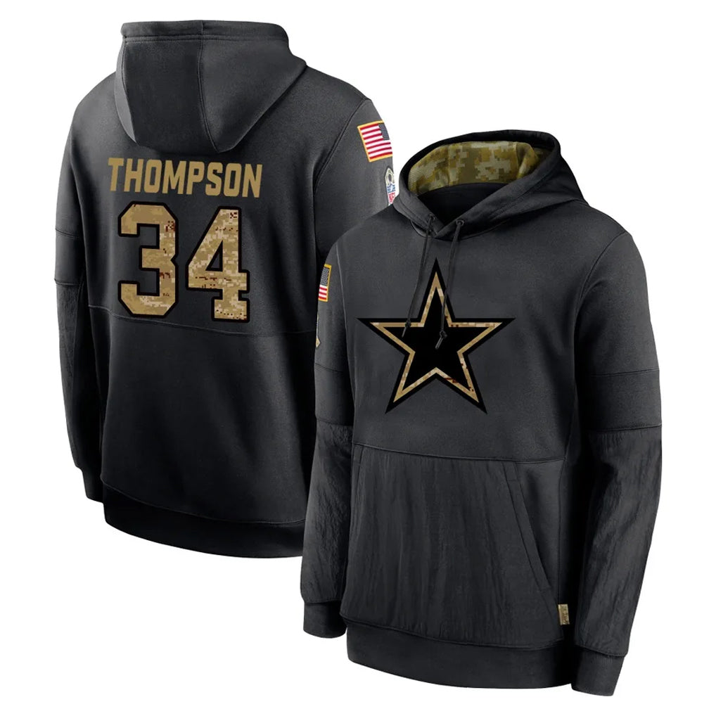D.Cowboys #34 Jalen Thompson Player Black Salute to Service Pullover Hoodies Limited Qdoa Stitched Jerseys