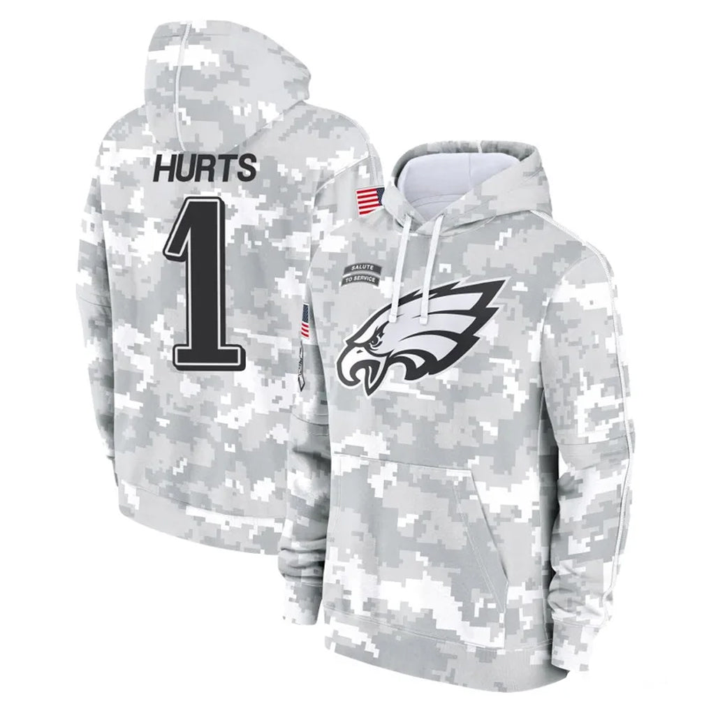 P.Eagles #1 Jalen Hurts Player Arctic Camo Salute to Service Pullover Hoodies Limited Game Qdoa Stitched Jerseys
