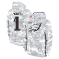 P.Eagles #1 Jalen Hurts Player Arctic Camo Salute to Service Pullover Hoodies Limited Game Qdoa Stitched Jerseys