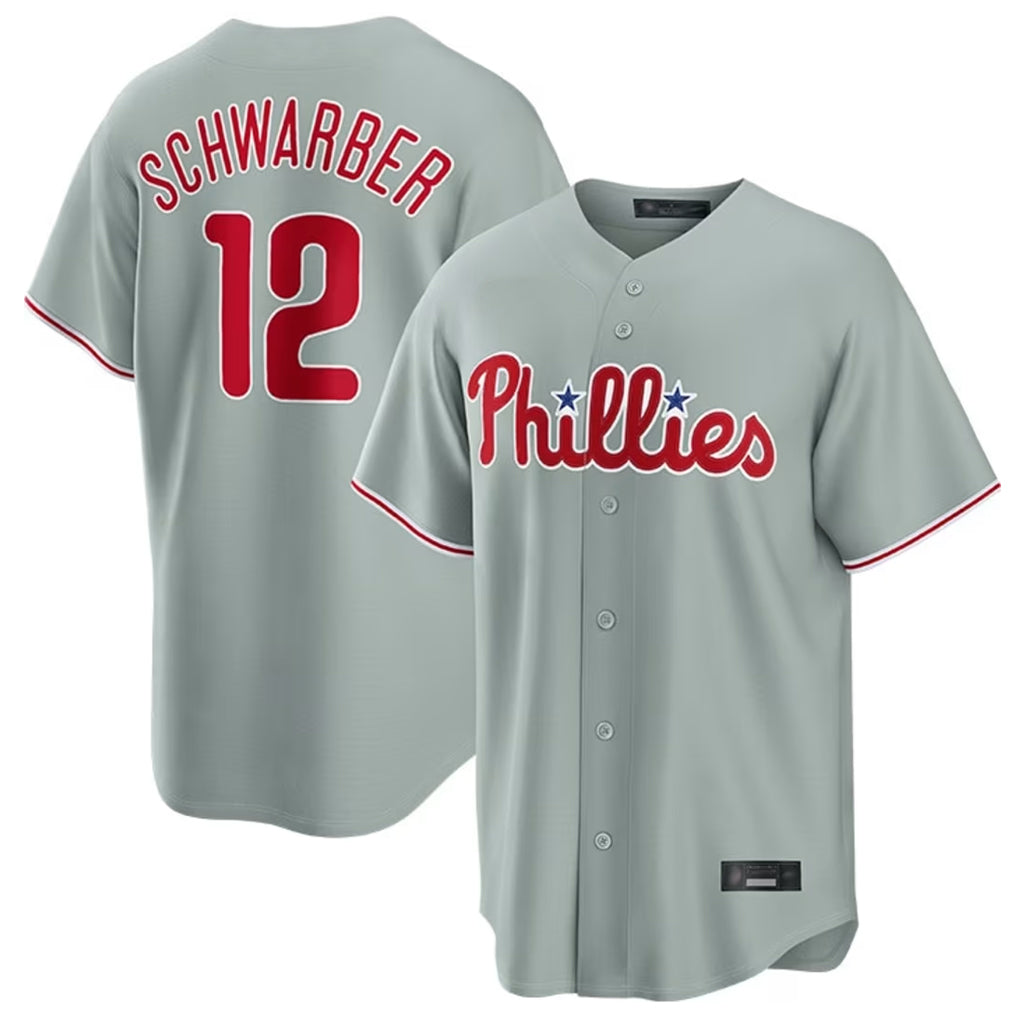 P.Phillies #12 Kyle Schwarber Player Gray Home Game Qdoa Stitched Jerseys