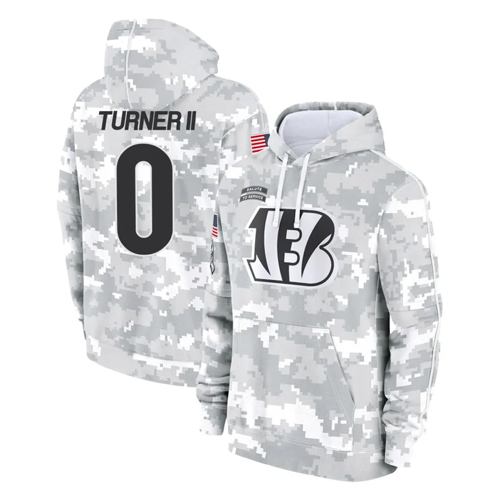 C.Bengals #0 DJ Turner II Player Arctic Camo Salute to Service Pullover Hoodie Limited Qdoa Stitched Jerseys