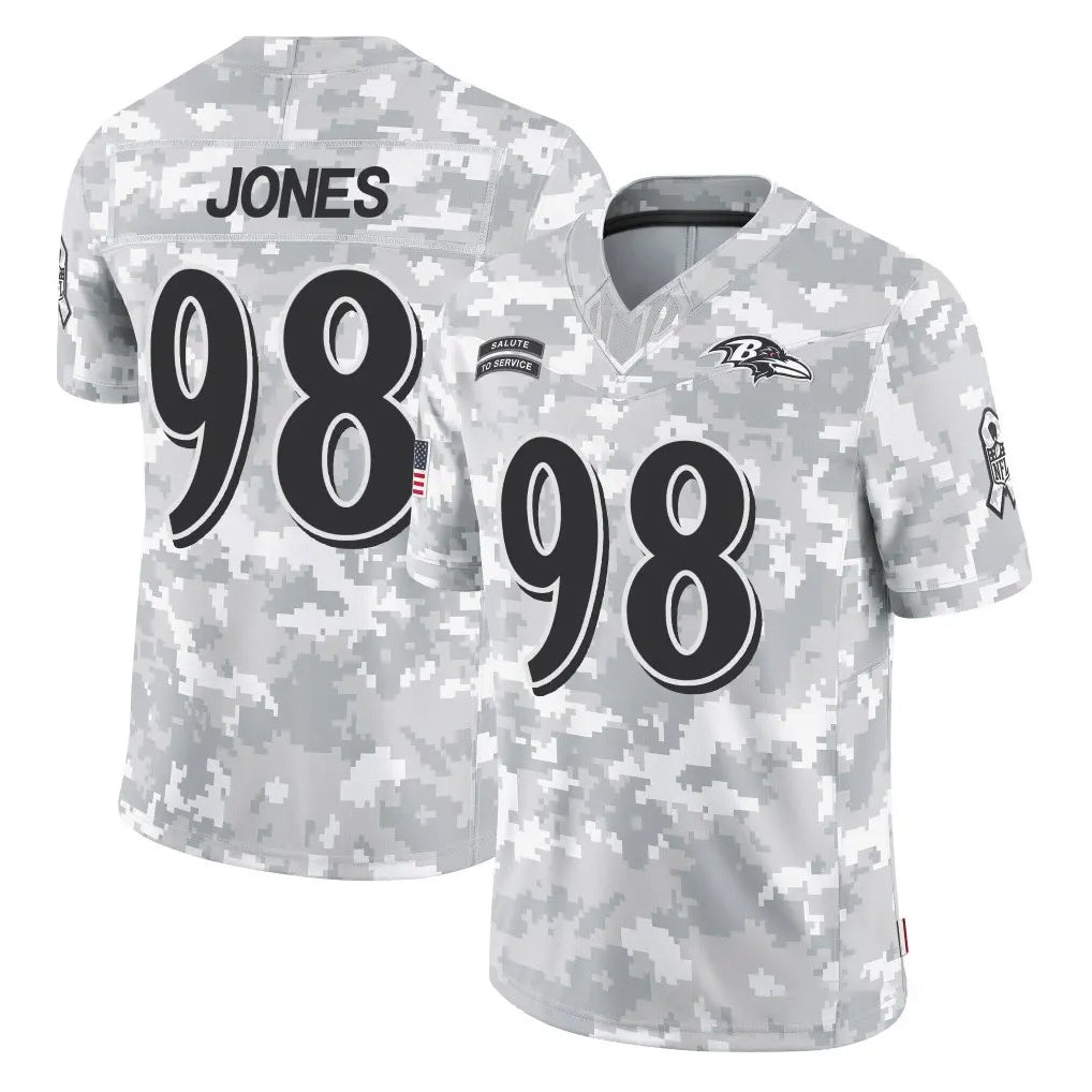 B.Ravens #98 Travis Jones Player Arctic Camo Salute to Service Limited Qdoa Stitched Jerseys