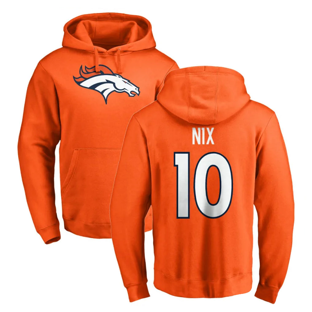 D.Broncos #10 Bo Nix Player Orange Pullover Hoodie Limited Qdoa Stitched Jerseys