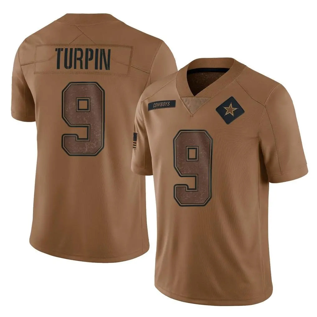 D.Cowboys #9 KaVontae Turpin Player Brown Salute to Service Limited Home Game Qdoa Stitched Jerseys