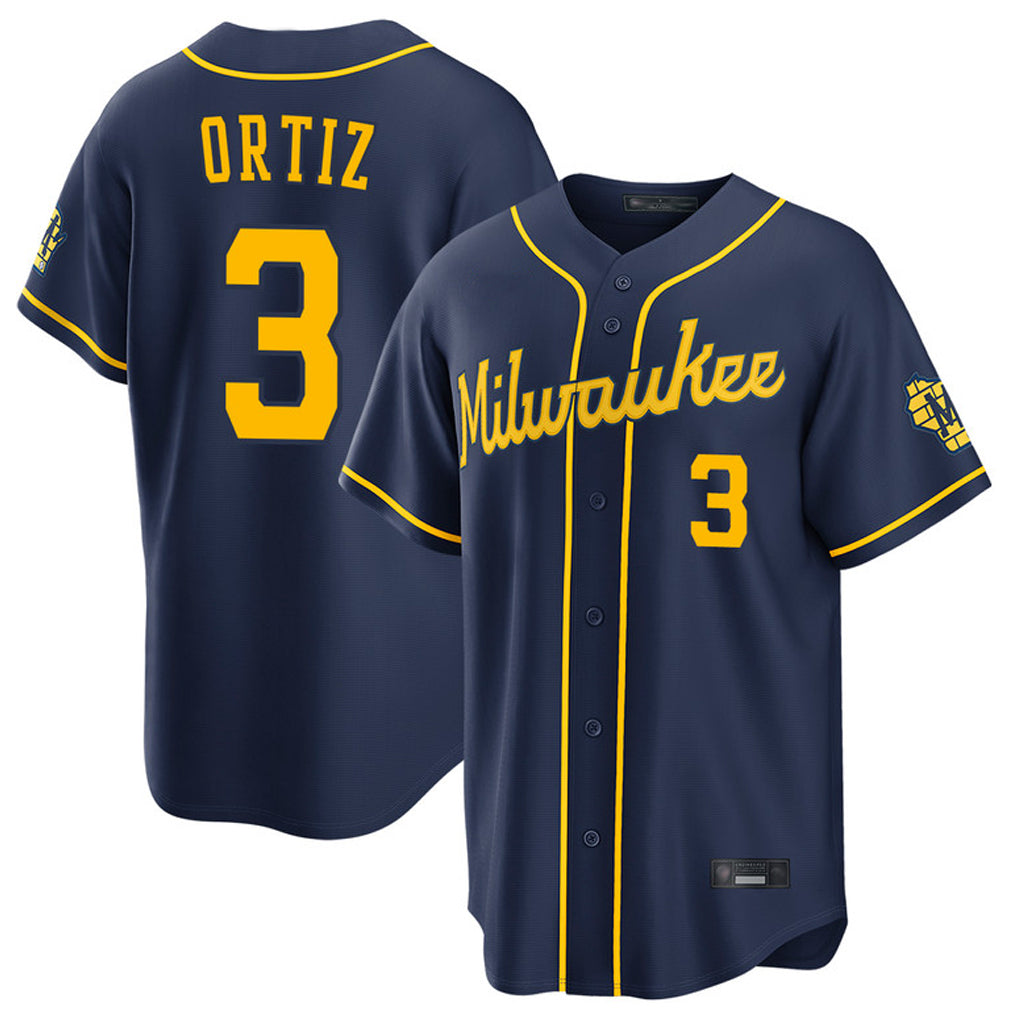 M.Brewers #3 Joey Ortiz Player Navy Home Stadium Game Qdoa Stitched Jerseys